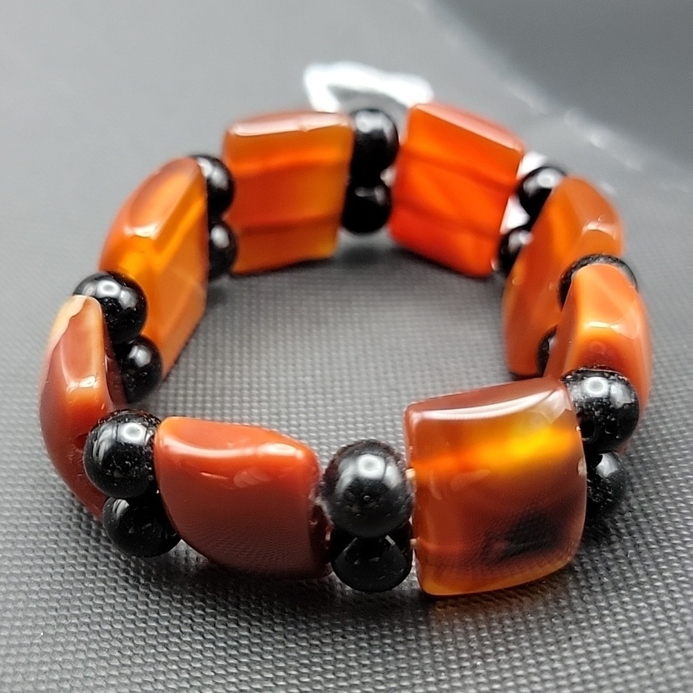 Orange Onyx & Spinel 240.00 Cts Stretchable Natural Gemstone Bracelet Beaded Men